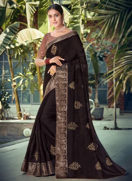 Dark Brown Colour 5D LAJRI Heavy Wedding Wear Soft Cotton Designer Saree Collection 11630
